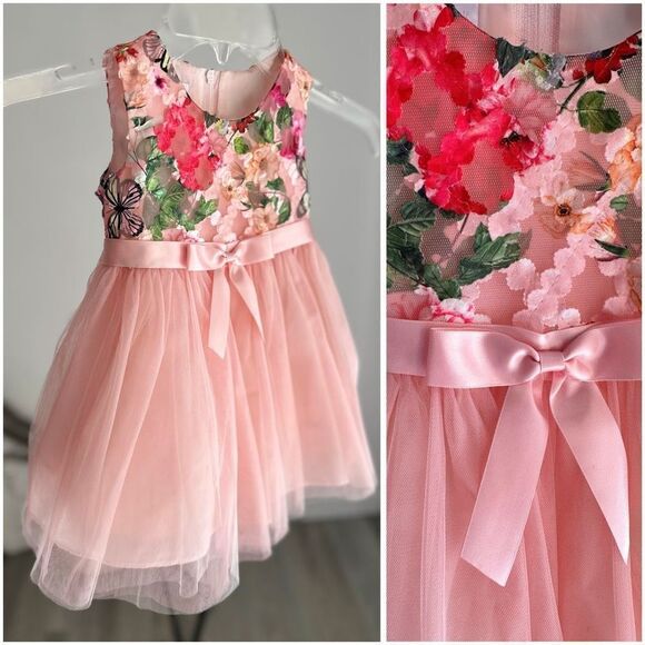 Bonnie Baby Size 18M PINK LACE MESH SATIN Tulle Flower Dress - Picture 1 of 5